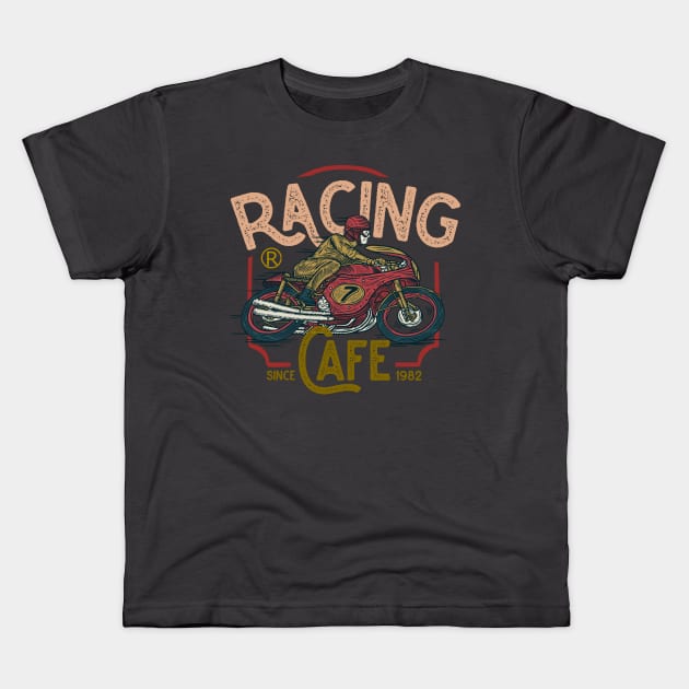 Racing cafe vintage motorcycle badge Kids T-Shirt by SpaceWiz95